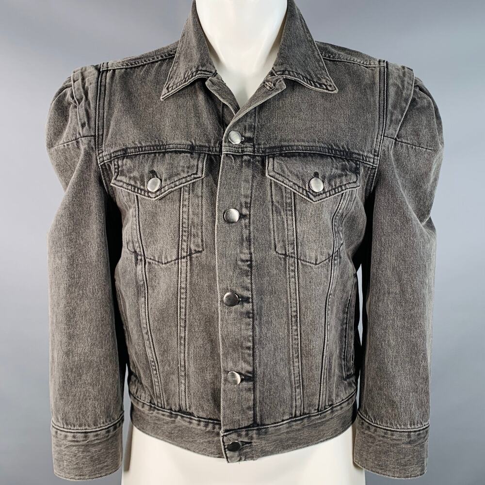 FRAME Size M Charcoal Grey Wash Cotton Denim Twill Button Up Type III Jacket